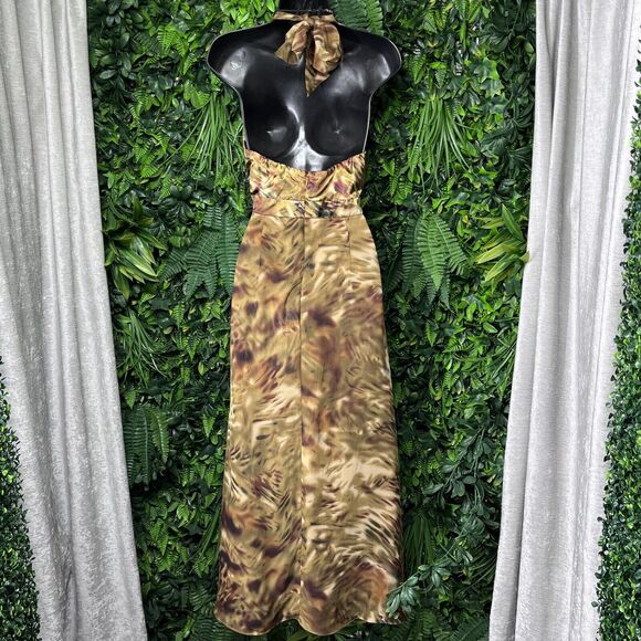 Vintage ROBBI BEE Dress Women 10 Brown Gold Halter Neck Flowy Sheer Overlay 2303 - Picture 8 of 8